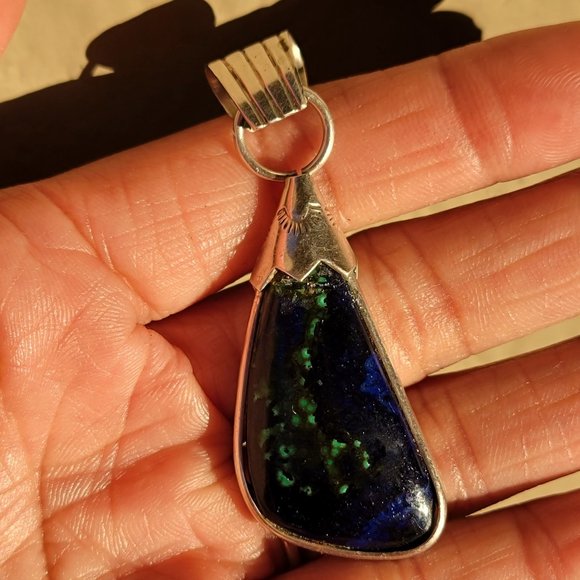 Amazing large azurmalachite Native American handmade 925 sterling silver pendant - Picture 16 of 16
